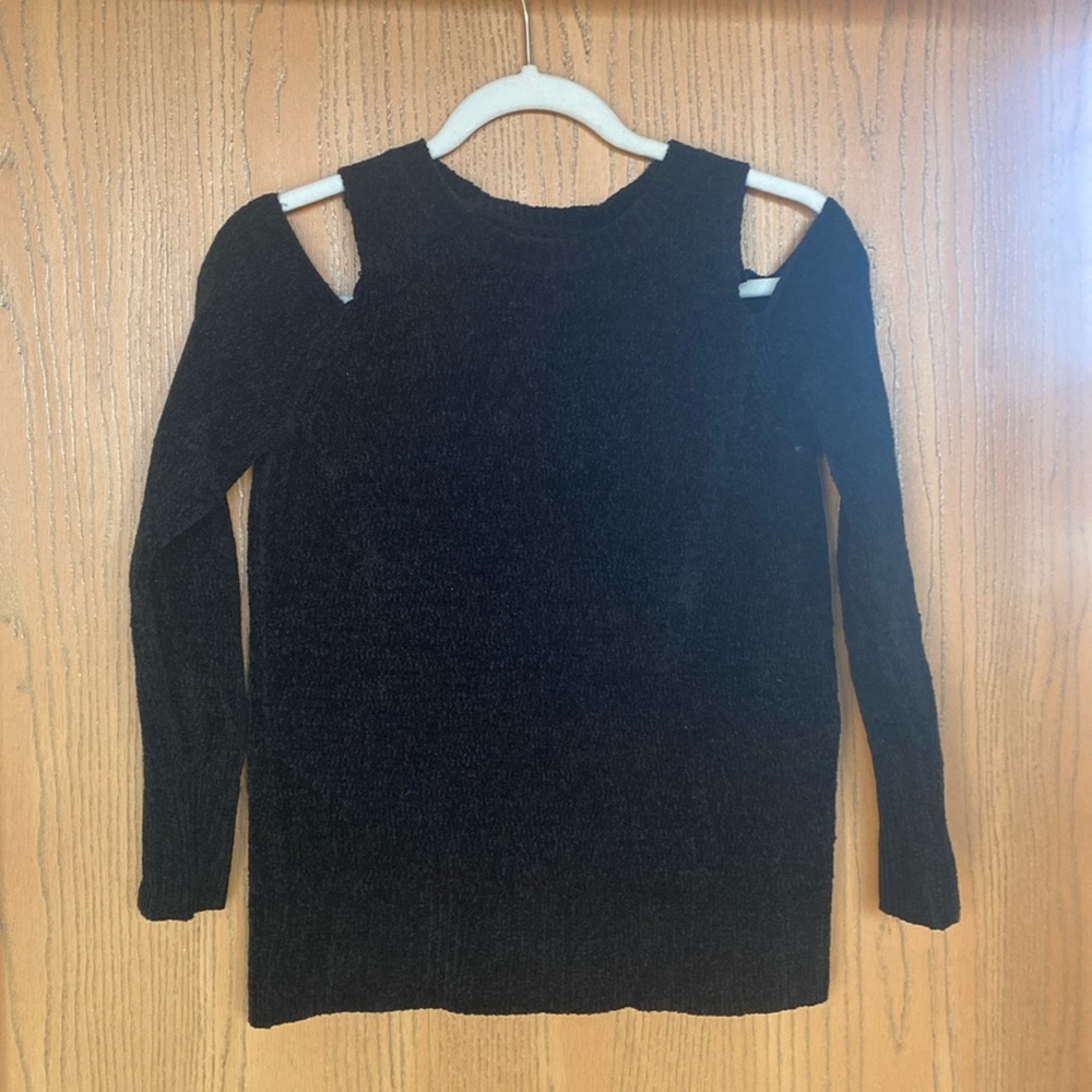 Ann Taylor Loft black chenille sweater petite XS